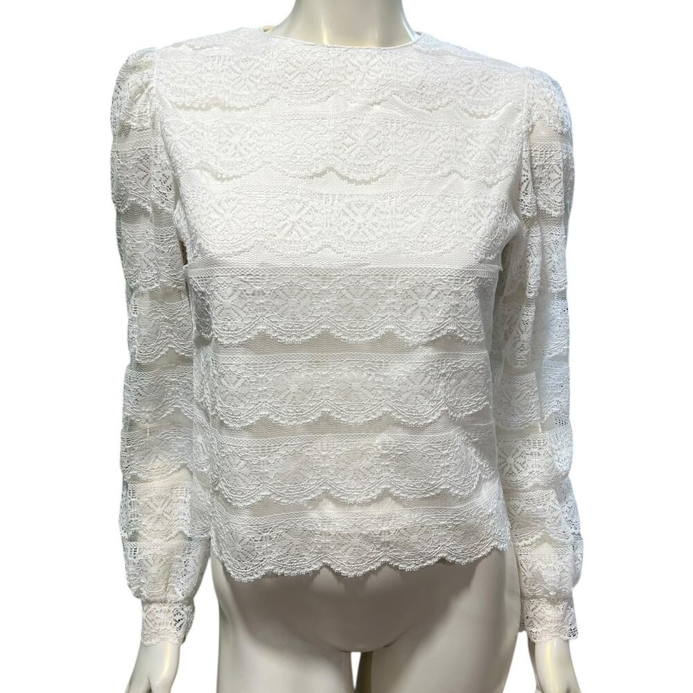 Vintage Hayes Street White Lace Puff Sleeve Pullover Top Small Made in USA